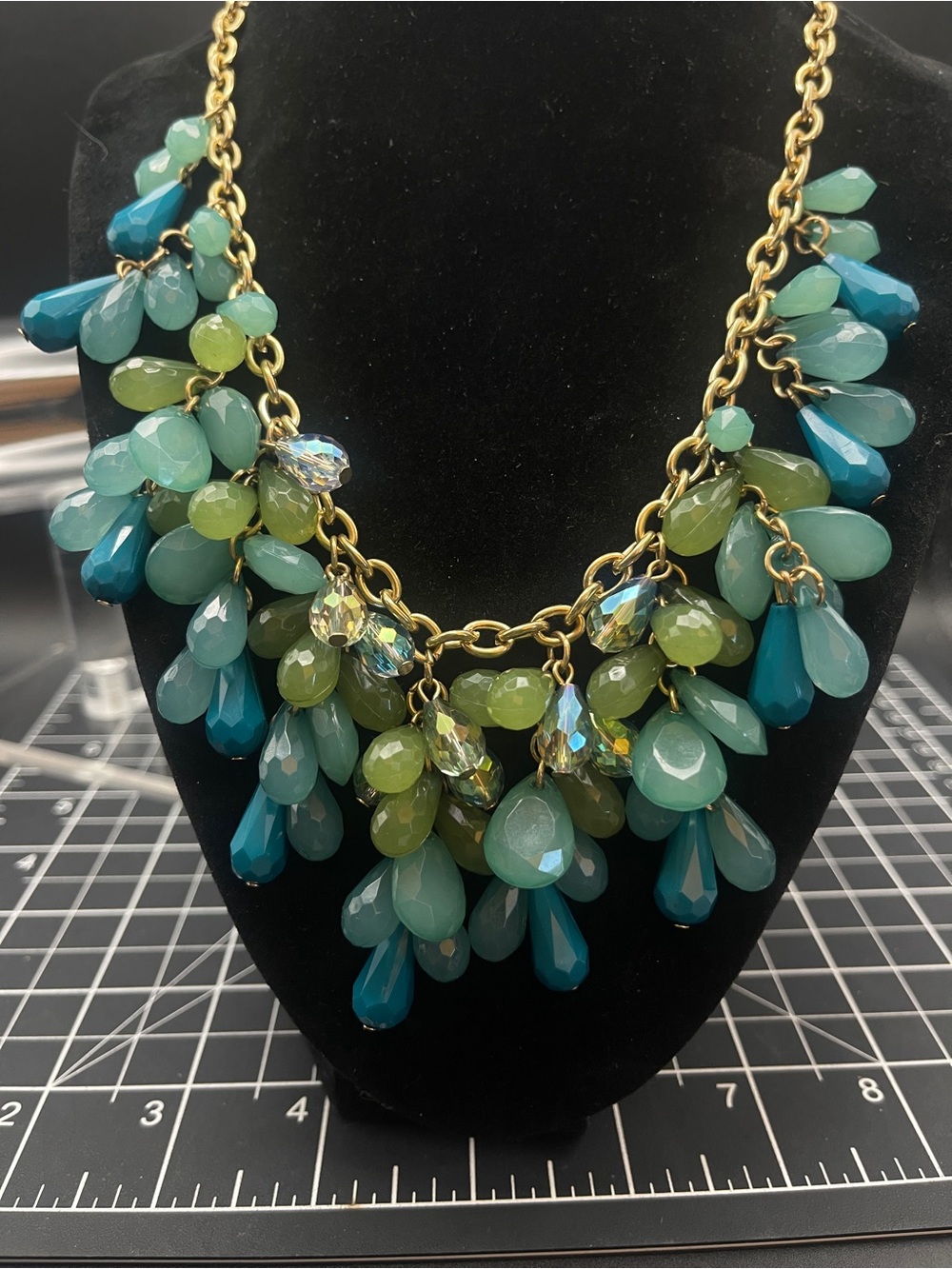Statement Green & Teal Teardrop Bib Necklace - Unbranded
